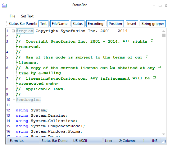 Office2010 customized theme status bar for syntax editor