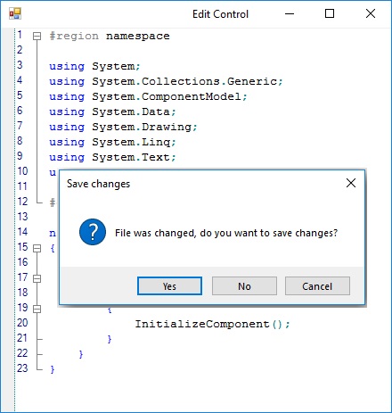 Dialog window to discard or save modified changes in syntax editor