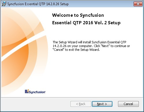 Setup opened for Syncfusion Essential QTP