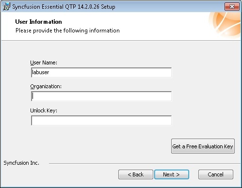 User Information dialog box opens