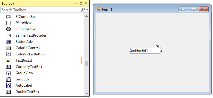 Drag and drop TextBoxExt from toolbox in WindowsForms application