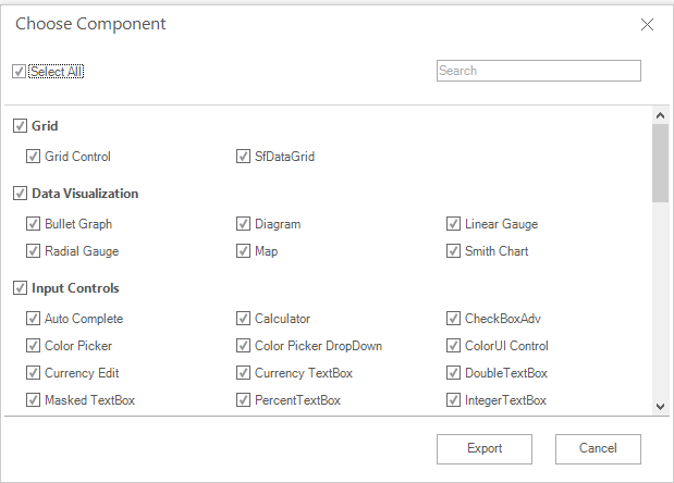Export dialog in Theme Studio for Windows Forms