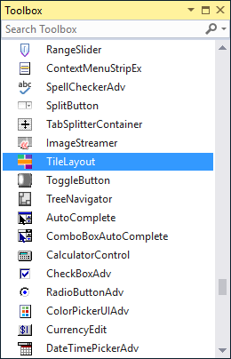 Search TileLayout control in tool box