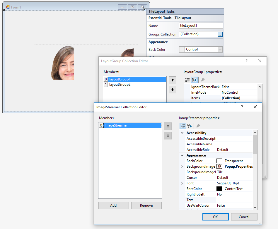 Adding images streamer in WindowsForms Tile Layout