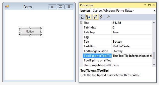 Shown the tooltip control addded through designer in winforms tooltip