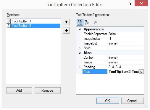 Shown the more items tooltip collection and customize in winforms tooltip