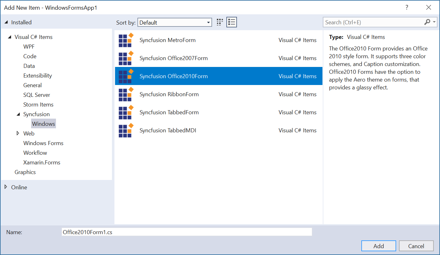 Select required Item Template from Visual Studio Item Template Wizard