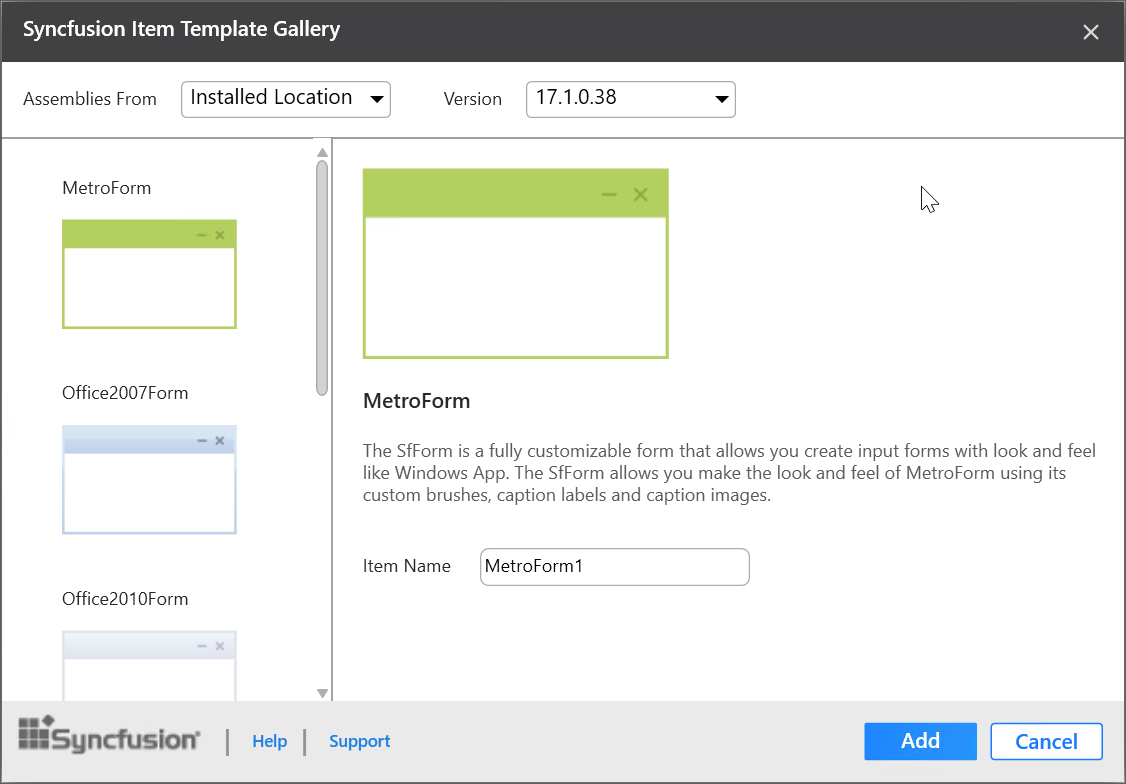 Syncfusion Item Template wizard