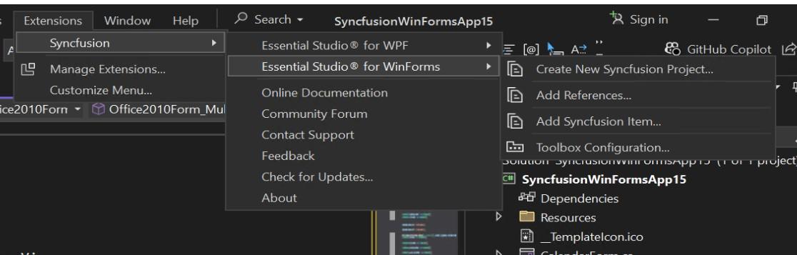 Syncfusion Menu when No project selected in Visual Studio