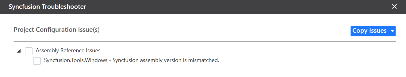 Assembly version mismatched issue shown in Troubleshooter wizard