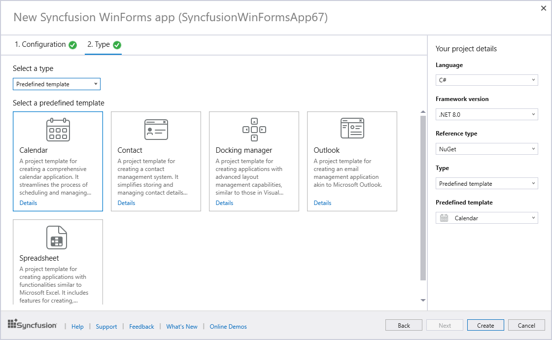 Syncfusion WinForms Predefined template wizard
