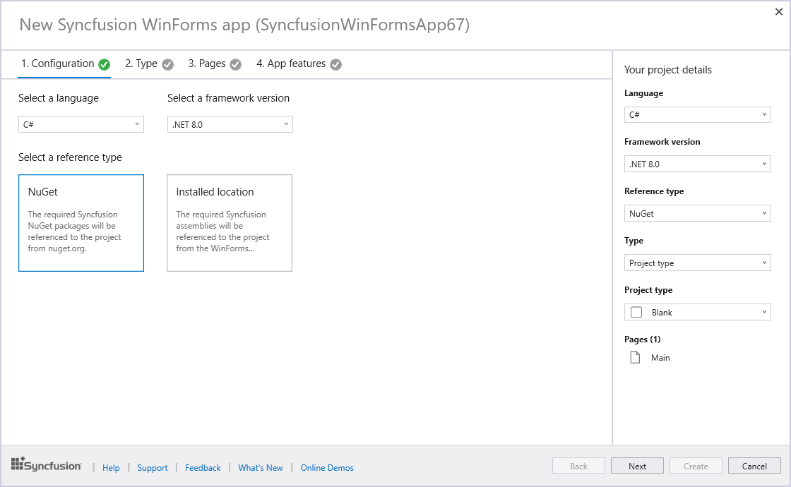 Syncfusion WinForms project configuration wizard