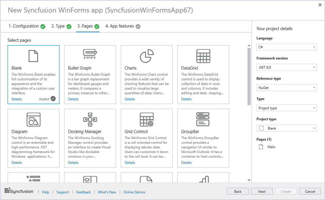 Syncfusion WinForms pages selection wizard