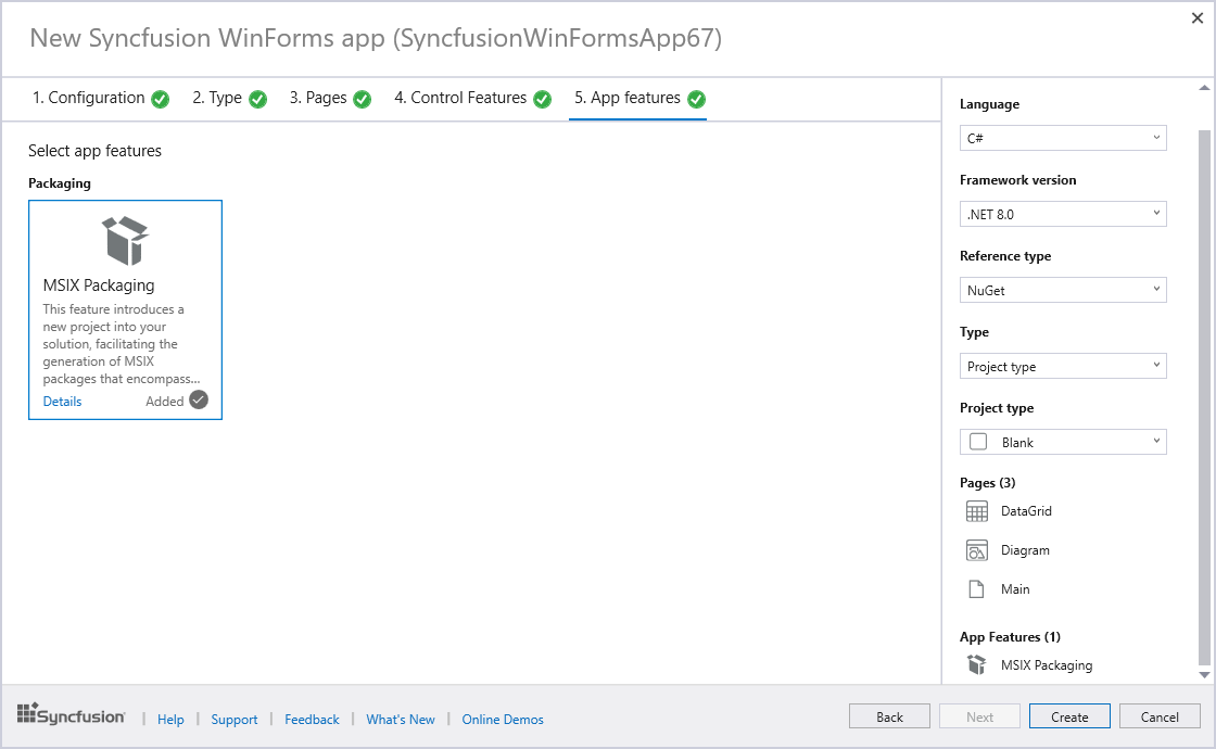 Syncfusion WinForms app features selection wizard