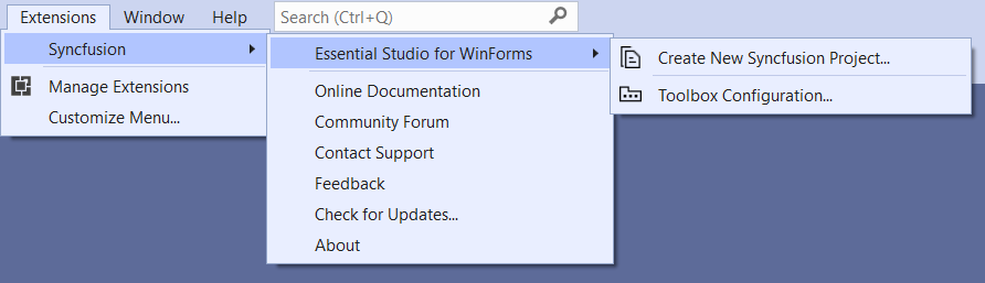 Choose Syncfusion Windows Forms Application via Syncfusion menu