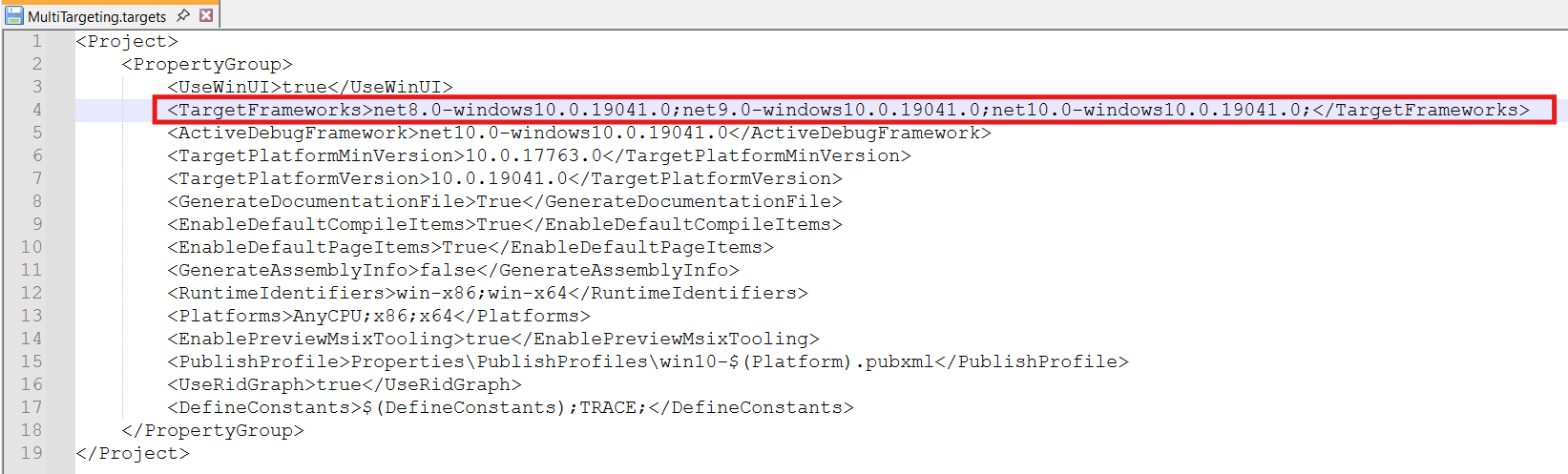 WinUI TargetFrameworks