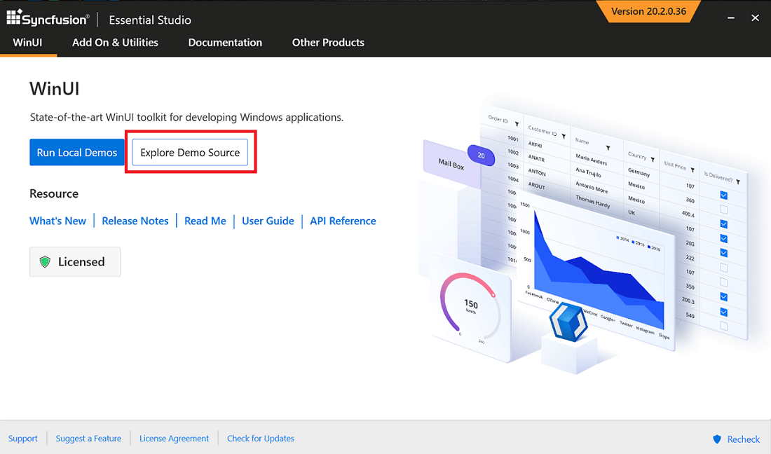 Exploring Syncfusion WinUI Samples from Syncfusion WinUI Sample Browser