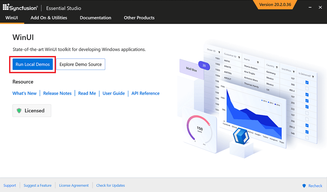 Explore Syncfusion WinUI Demos with Desktop Project