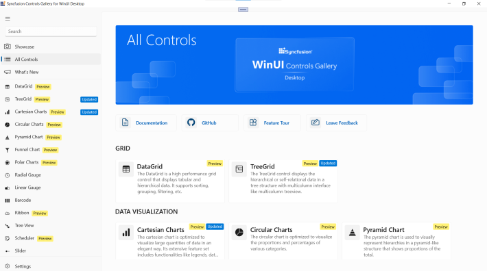 Syncfusion WinUI Sample Browser with Desktop Project