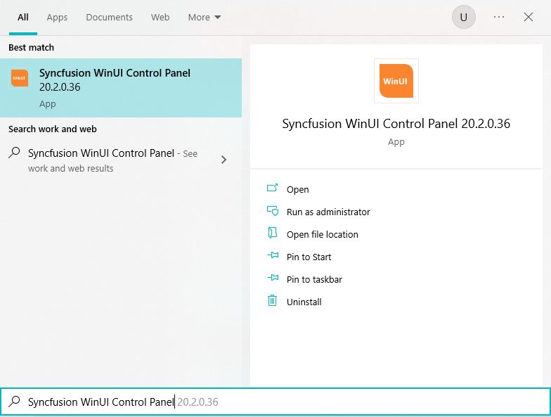 WinUI Control Panel Search