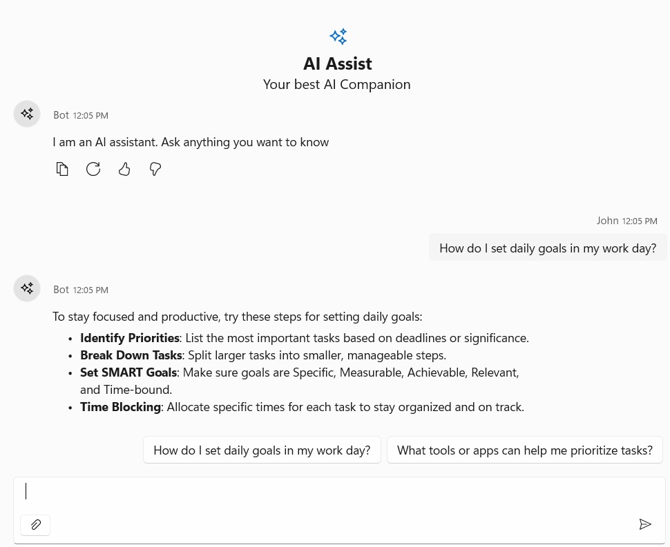 Left input toolbar position in WinUI AI AssistView control