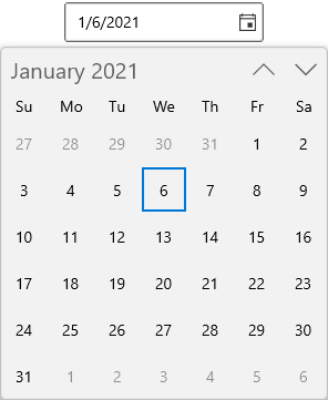 WinUI CalendarDatePicker with Dropdown View