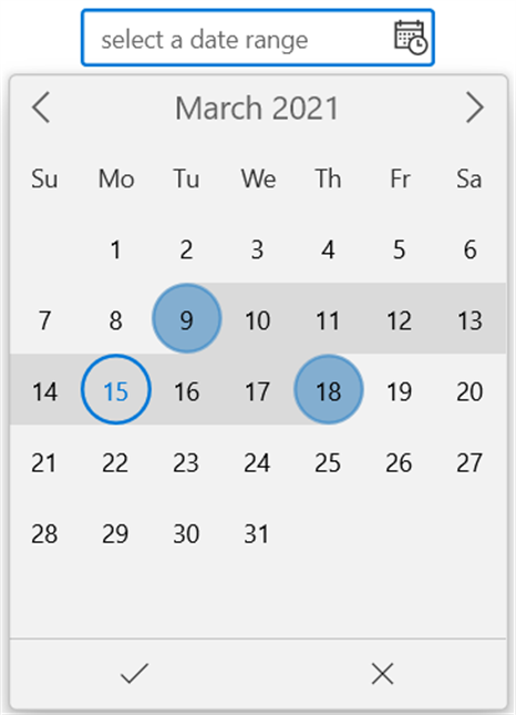 WinUI Calendar DateRange Picker Submit Button