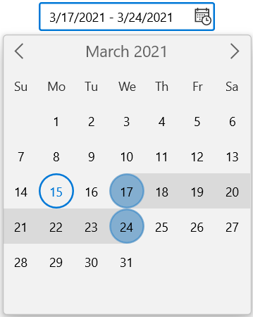 WinUI Calendar DateRange Picker Selected Range