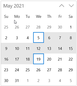 WinUI Calendar Date Range Selection