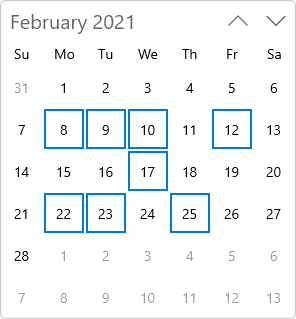 WinUI Calendar Multiple Date Selection