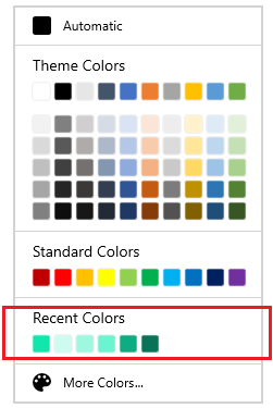 ColorPalette displaying the recently used color items