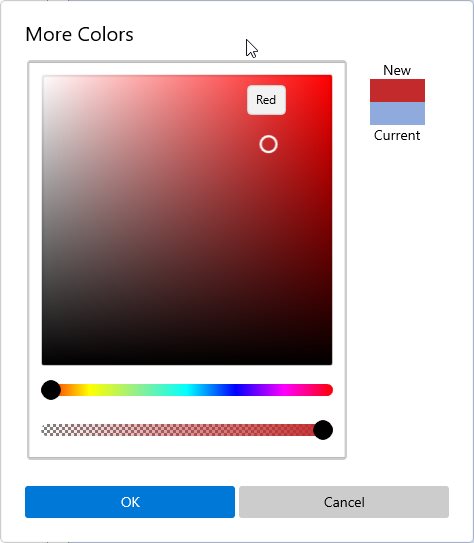WinUI Color Palette displays More Color Options