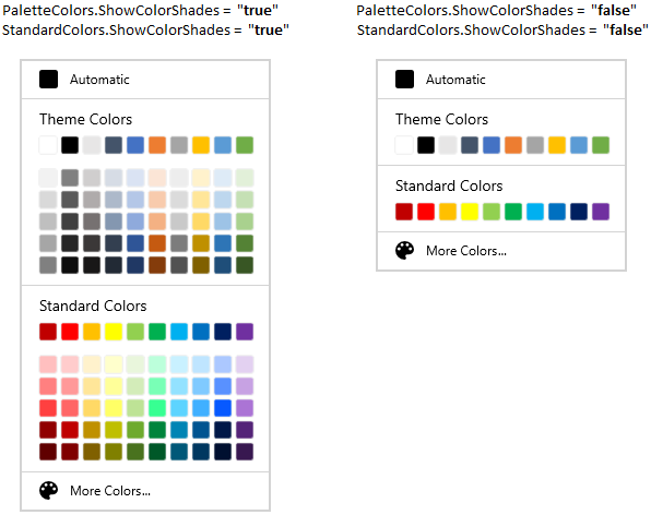 WinUI Color Palette with Theme and Standard Color Palettes