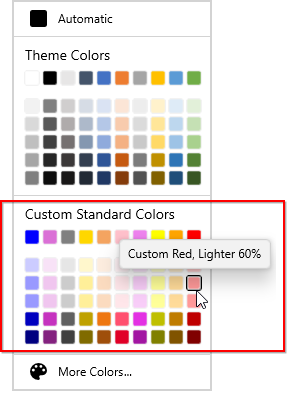 Own colors added in the standard color palette