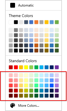 ColorPalette shows the standard color wih its variants