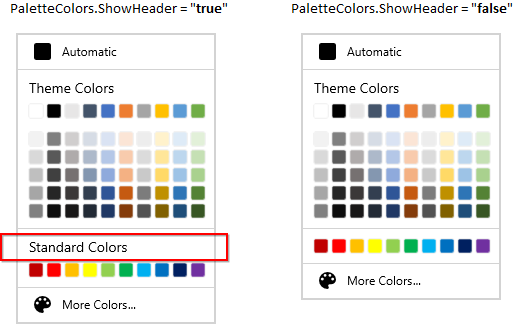 Header of standard color palette is collapsed