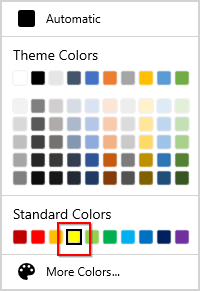 Yellow color selected from standard colors palette