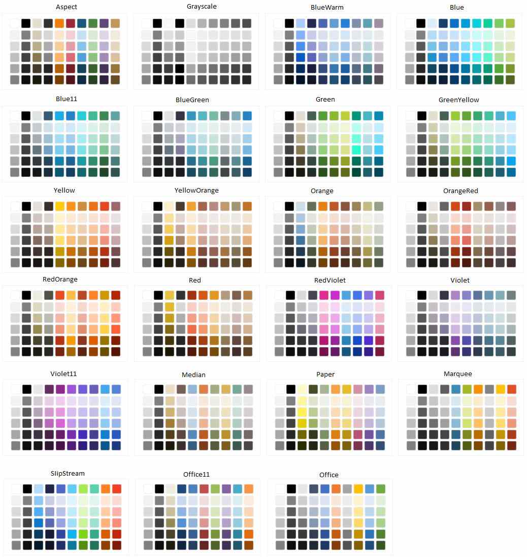 WinUI Color Palette displays Various Theme Palettes
