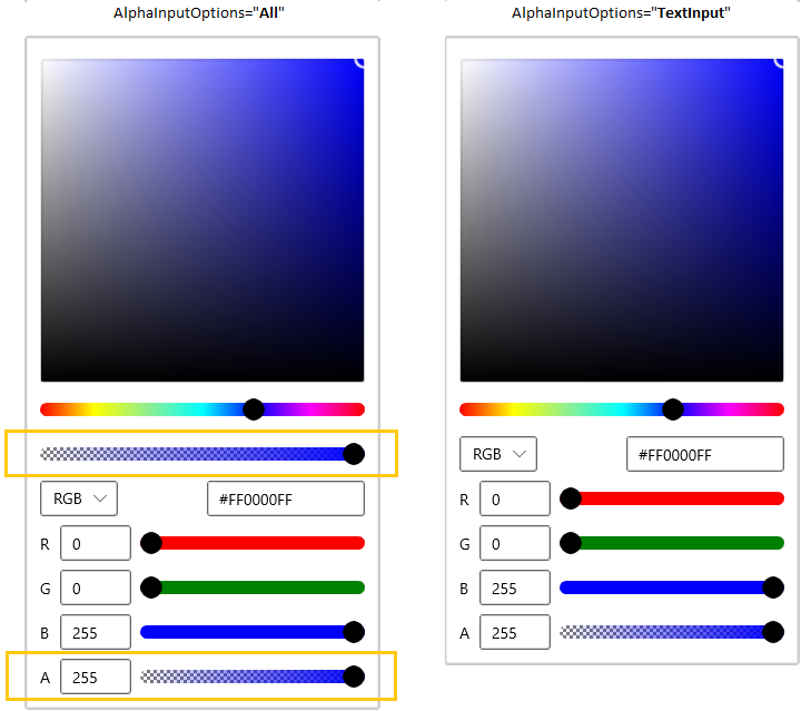 WinUI Color Picker displays Opacity Value Editor