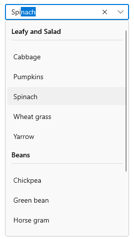 Grouping the vegetables based on its category.