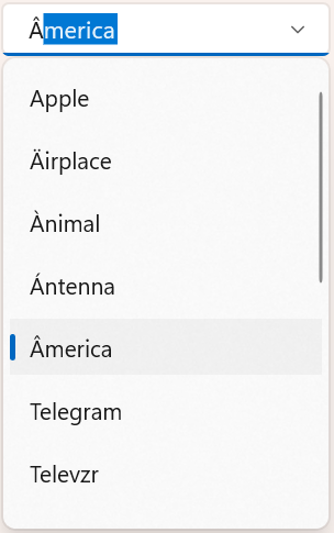 WinUI ComboBox search the items based on Diacritic word/char in the edit field