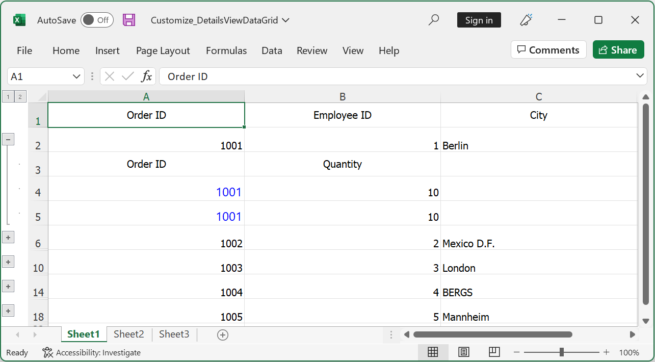 Customizing DetailsViewDataGrid Cells while Exporting to Excel in WinUI DataGrid