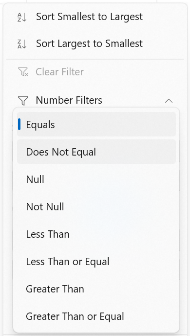 WinUI DataGrid displays Number Filter