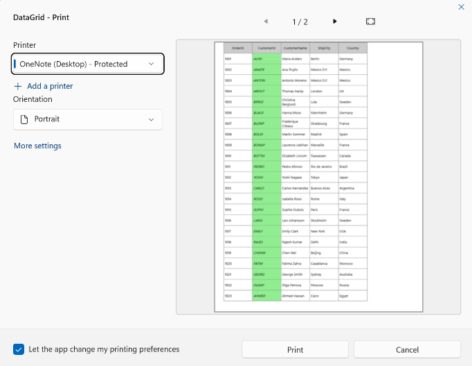 Customizing Column in WinUI DataGrid Printing