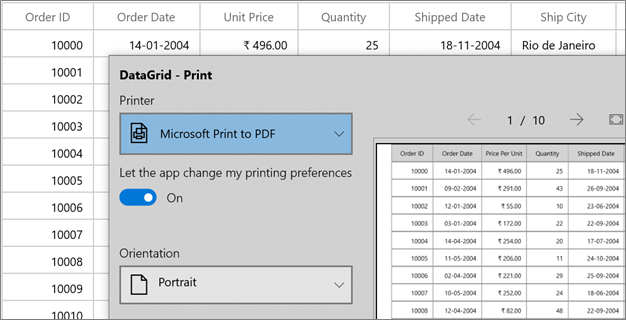 Customized Header Text in WinUI DataGrid Printing