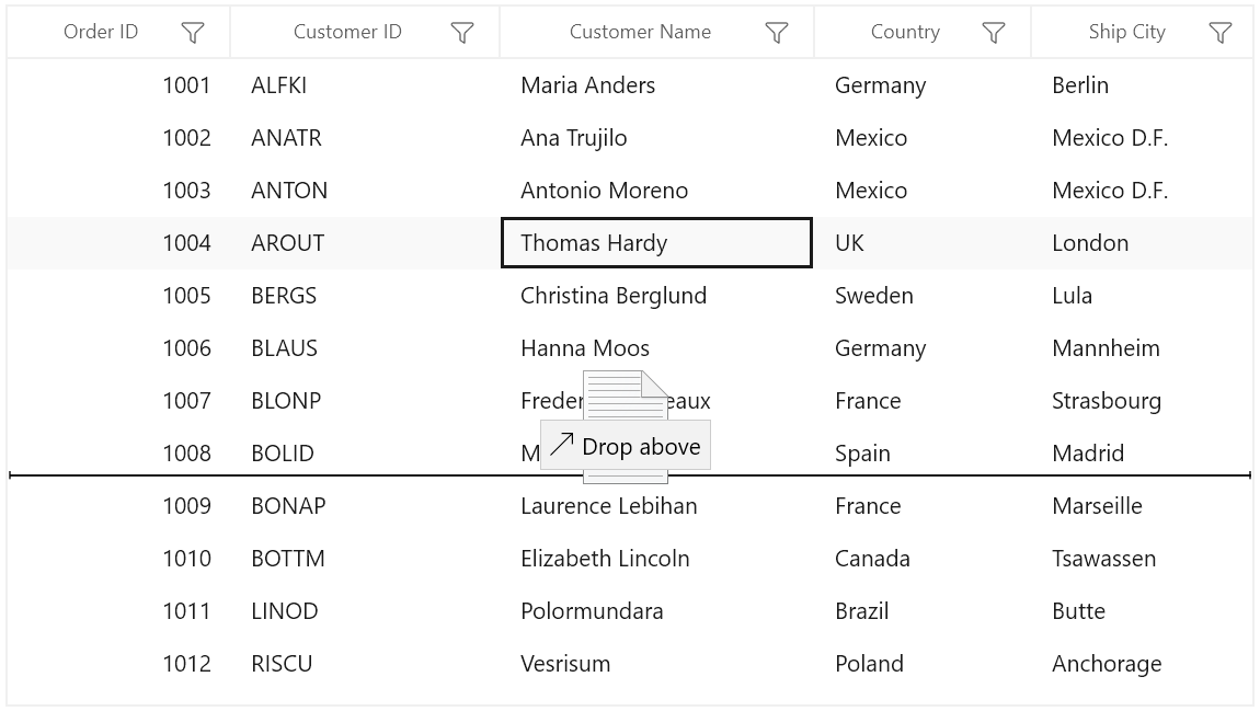 Drag and Drop Rows in WinUI DataGrid