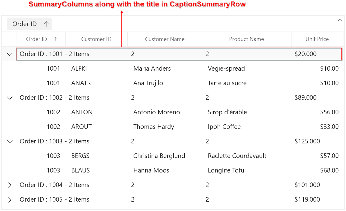 Caption Summary Columns with Title in WinUI DataGrid