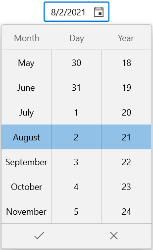 WinUI DatePicker displays Date and Month Spinner