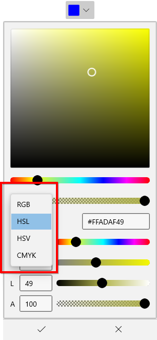Switch between different solid color channels in Dropdown ColorPicker