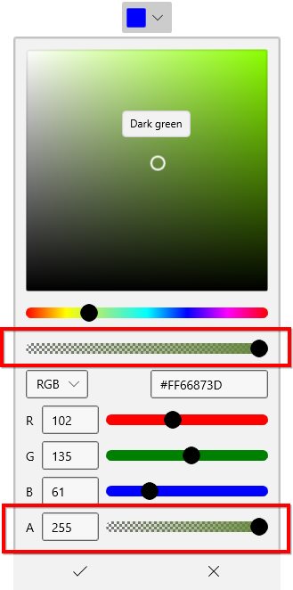 Opacity value editor and slider in DropDown Color Picker
